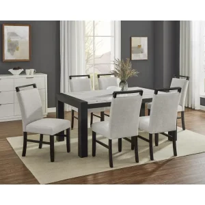 Contemporary 7pc Dining Set with White Faux Marble